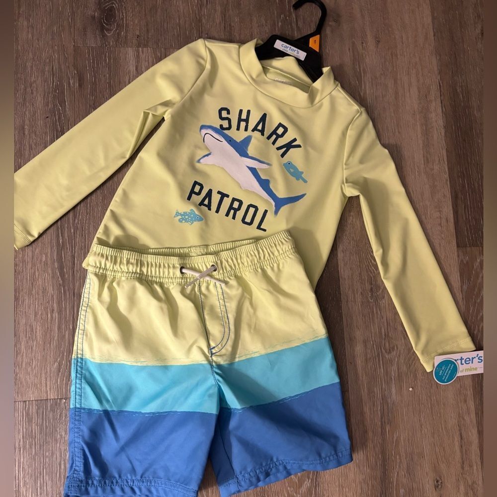 Carter's Yellow and Blue Shark Patrol Kids Rashguard Set